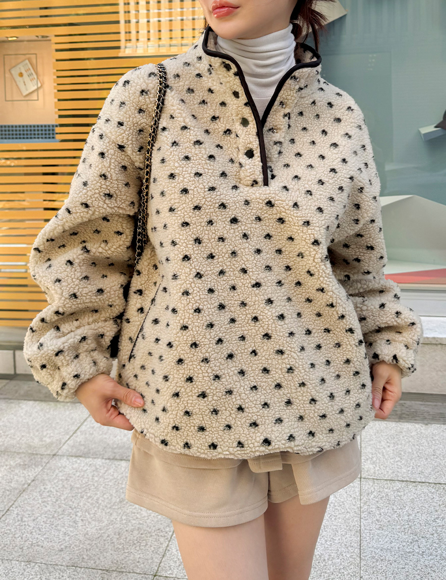 2컬러 아방핏 도트 스트링 폴리스 점퍼 - 상품 이미지