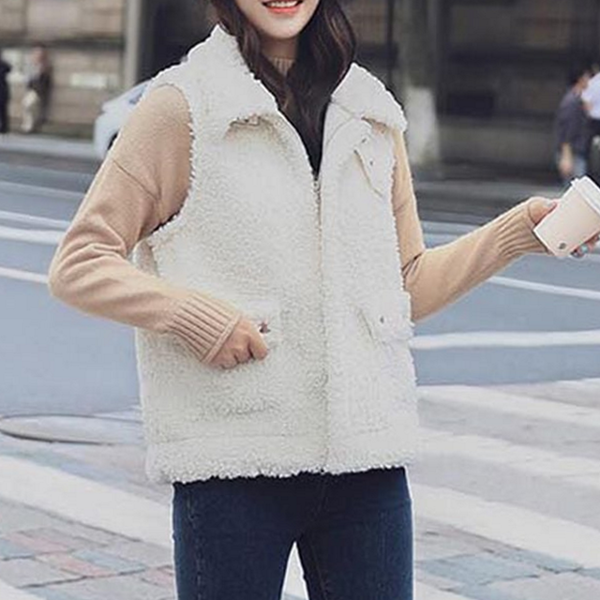 여자 양털 조끼 하이넥 여성 겨울 베스트 - 상품 이미지