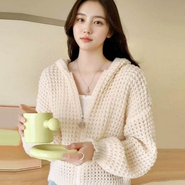 루즈핏 여성 크롭 가디건 소프트 크롭 후드 가디건 데일리 - 상품 이미지