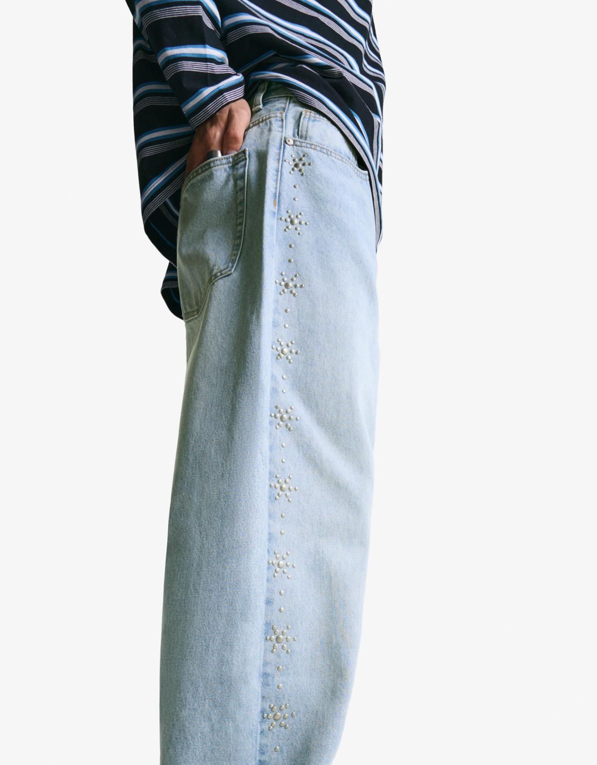 버쉬카 스터드 라이트 데님 배기핏 청바지 5358/156 LIGHT BLUE 이미지 6