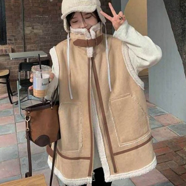 여성 무스탕 베스트 퍼하이넥 뽀글이 베스트 데일리 조끼 - 상품 이미지