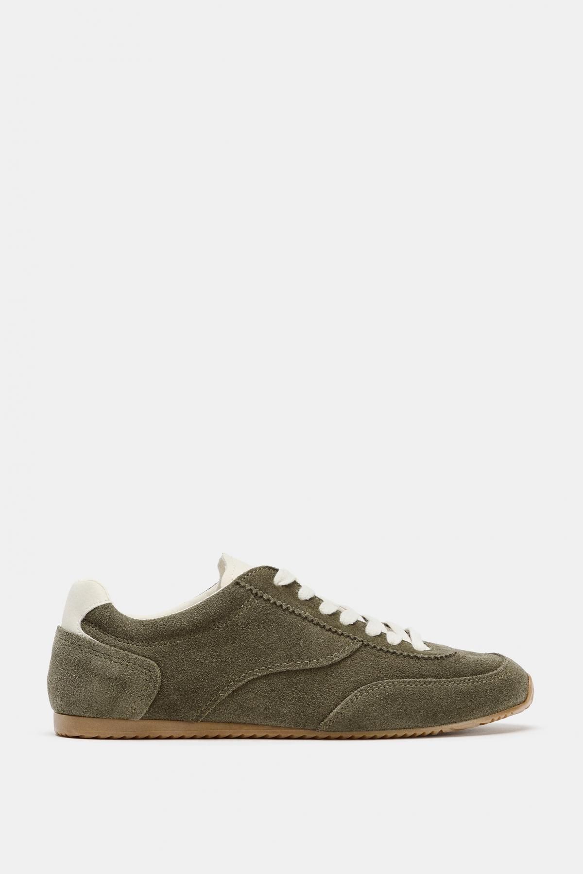 자라 스웨이드 배색 로우탑 스니커즈 5048/610 KHAKI GREEN - 상품 이미지