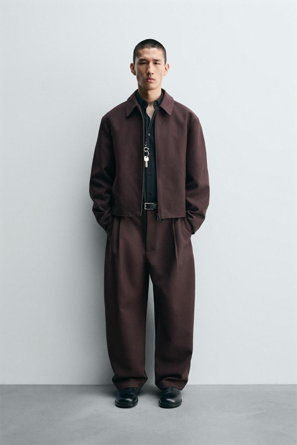 자라 와이드 벌룬핏 플리츠 울 팬츠 5854/180 BURGUNDY - 상세 이미지 2