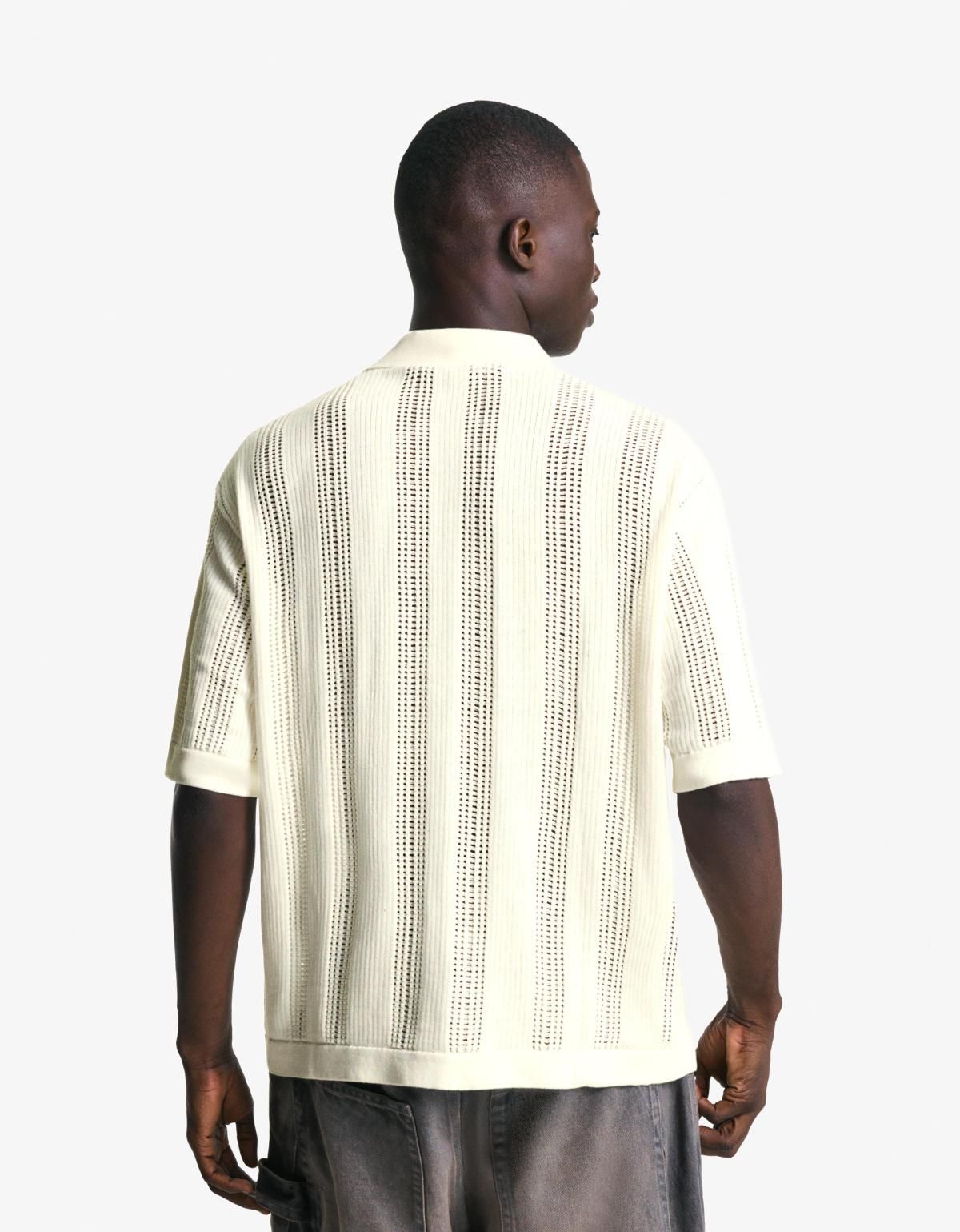 버쉬카 텍스처 오픈워크 아이보리 반팔 폴로셔츠 8240/623 OFF WHITE - 상세 이미지 5