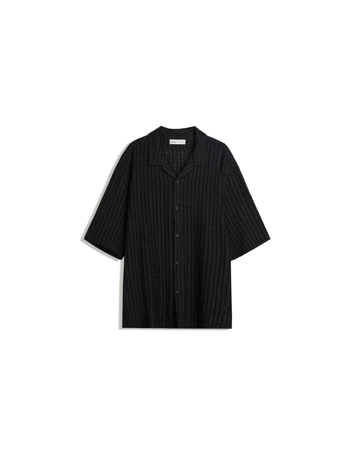 버쉬카 루스핏 스트라이프 반팔셔츠 남성 6369/710 BLACK - 상품 이미지