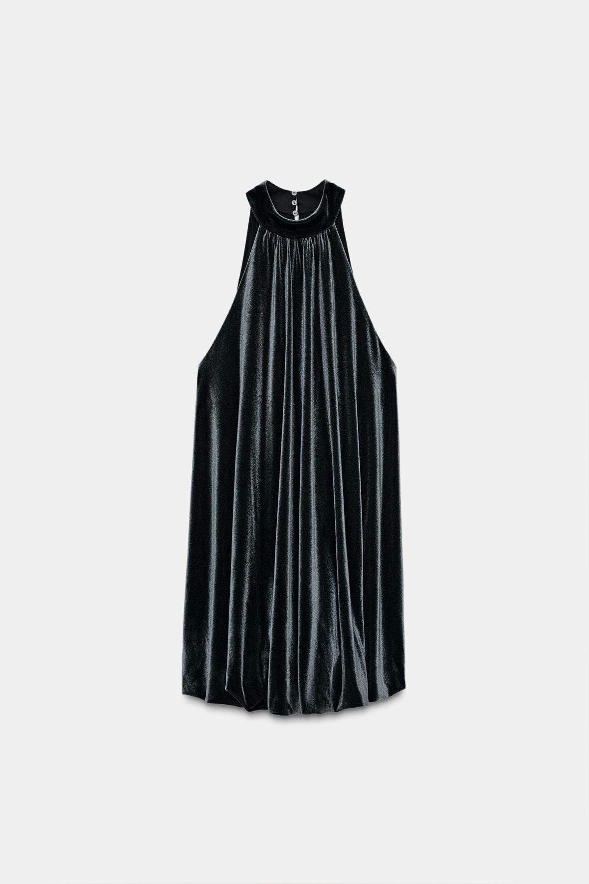 자라 벨벳 버블 헴 홀터넥 미니 원피스 9793/632 GREY - 메인 이미지