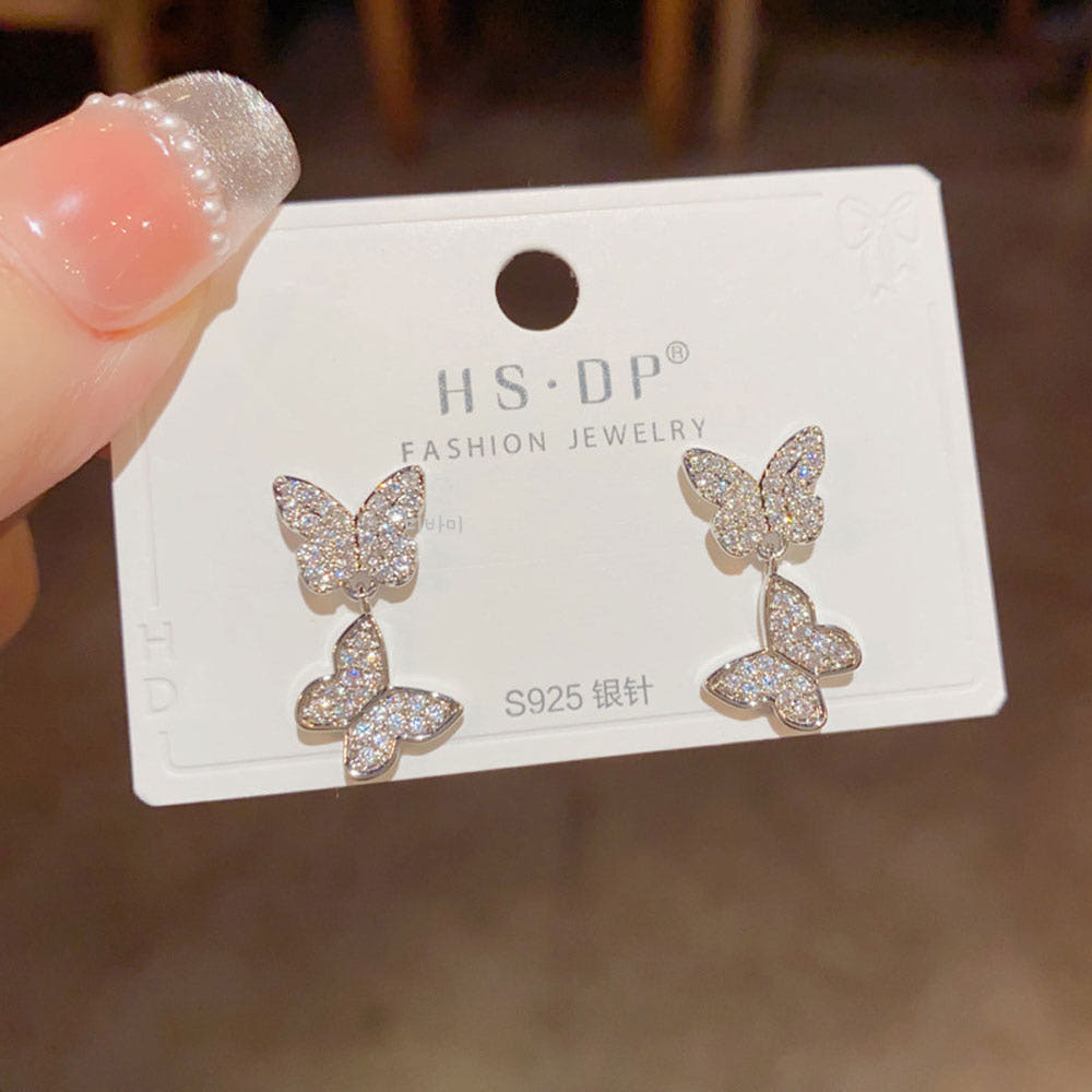 S925 더블 나비 귀걸이 큐빅 은침 14K 이어링 봄 악세사리 이미지 8