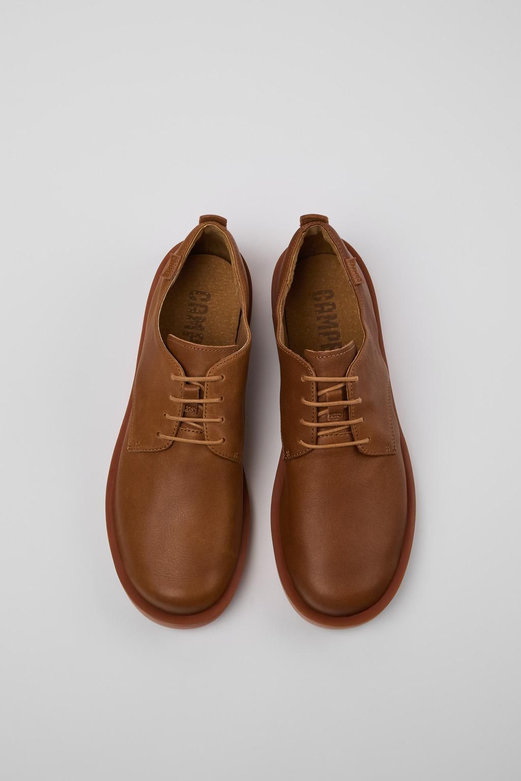 캠퍼 브라운 레더 캐주얼 더비화 남성 Wagon K100669-025 BROWN - 상세 이미지 4