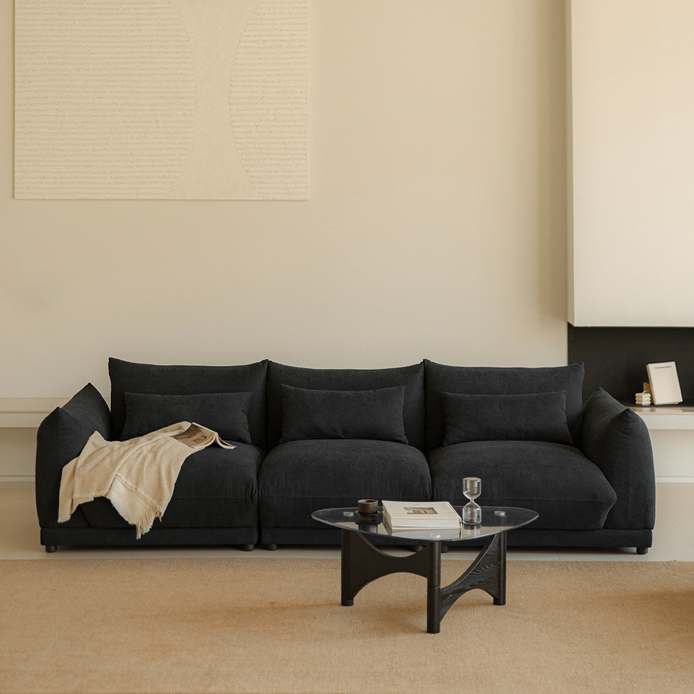 퍼지 DAVIS 기능성 원단 패브릭 모듈 소파 블랙, 4인용
