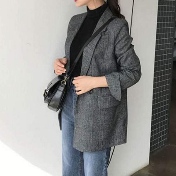 데일리 여성 체크 자켓 루즈핏 여자 체크 자켓 아우터 - 메인 이미지