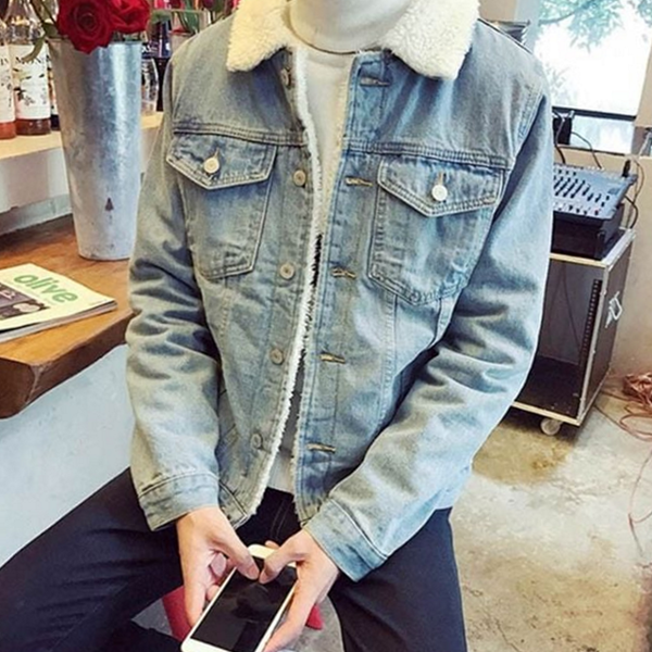 캐주얼 남성 데님 점퍼 보온 남성 양털 점퍼 아우터 - 메인 이미지