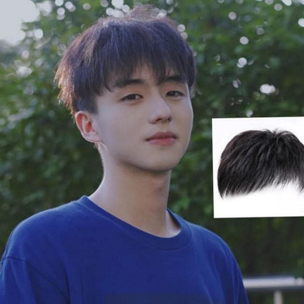 남자 남성 인모 가발 정수리 남성 부분 가발 똑딱이 - 상품 이미지