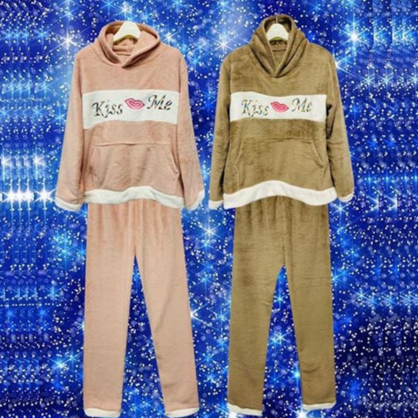 부드러운 극세사 수면 잠옷 밍크 극세사 수면 세트 상하의 - 상품 이미지