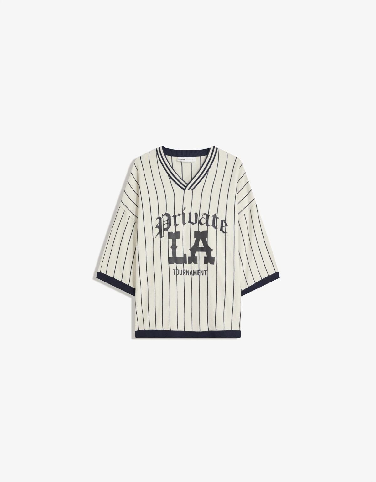 버쉬카 스트라이프 베이스볼 반팔 티셔츠 7972/596 OFF WHITE - 상품 이미지