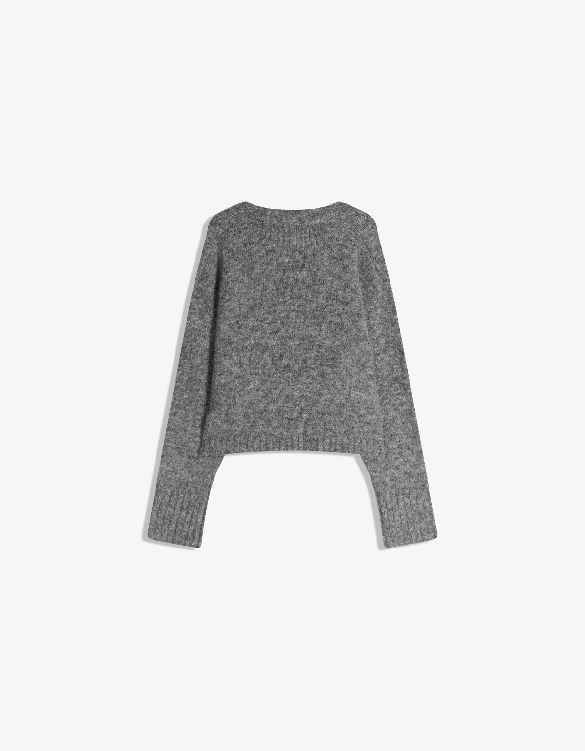 버쉬카 오버핏 브이넥 크롭 니트 스웨터 7141/686 DARK GREY - 상세 이미지 3