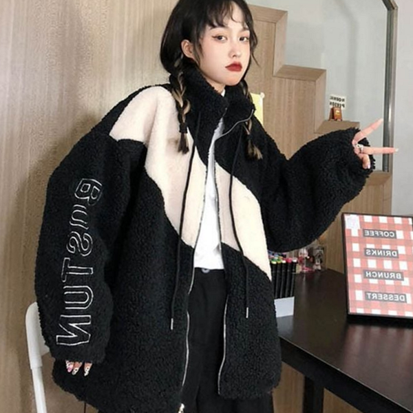 여자 양털 점퍼 뽀글이 여성 하이넥 집업 - 상품 이미지