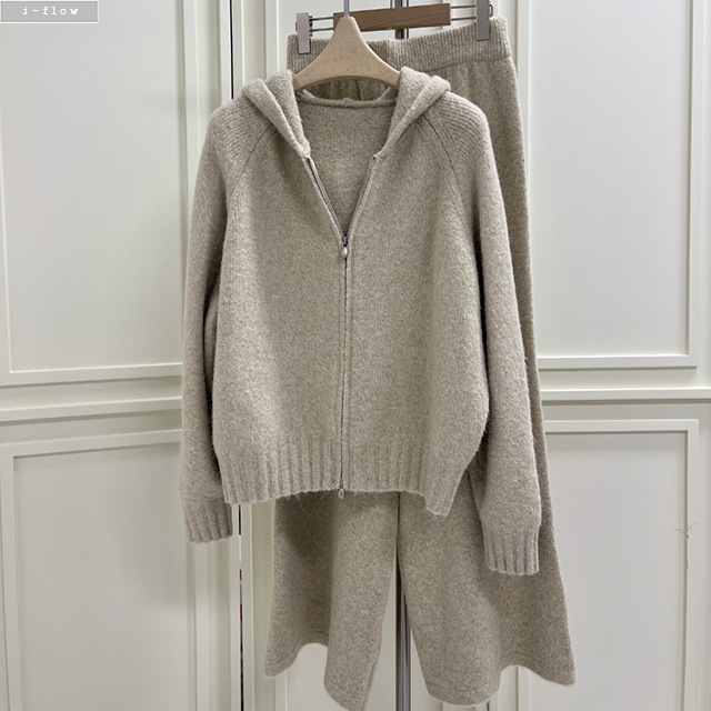 피아이 투웨이 덤블 후드 니트 팬츠 세트 2col 가을 겨울 트레이닝 나그랑 울 제이플로우 제품 이미지