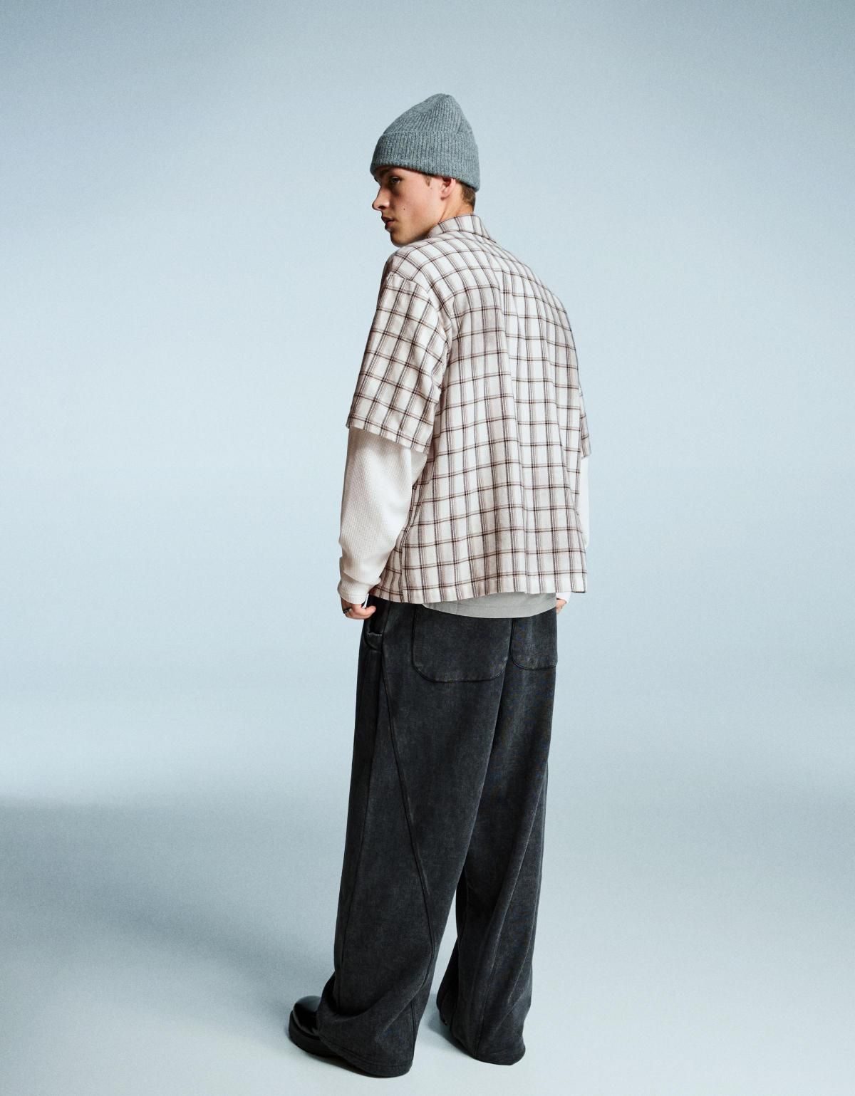 버쉬카 오버핏 체크 테크니컬 더블슬리브 셔츠 6400/046 GREY - 상세 이미지 4