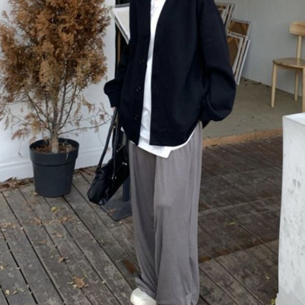 루즈핏 여성 가디건 오버핏 기모 가디건 데일리 브이넥 - 상품 이미지