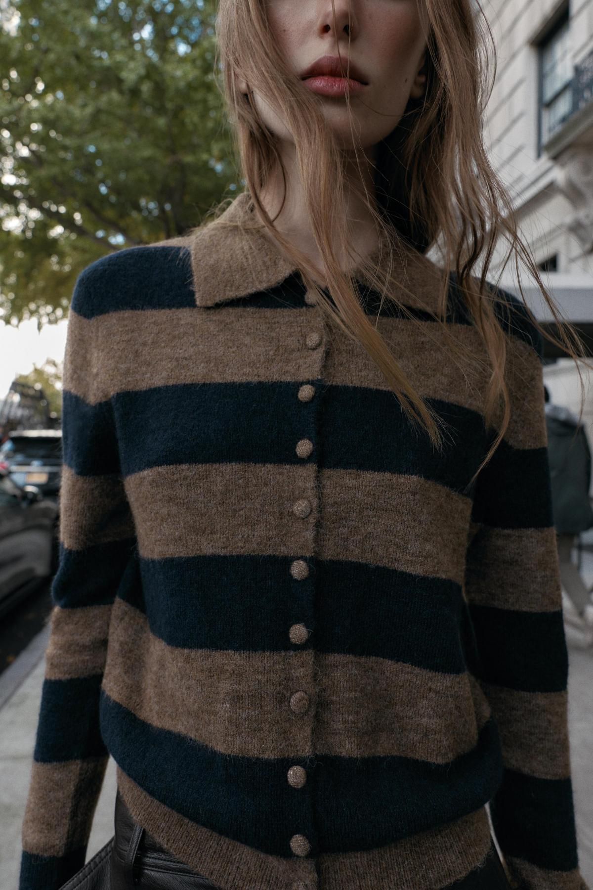 자라 스트라이프 클래식 가디건 3653/113 BROWN-BLUE - 상세 이미지 4