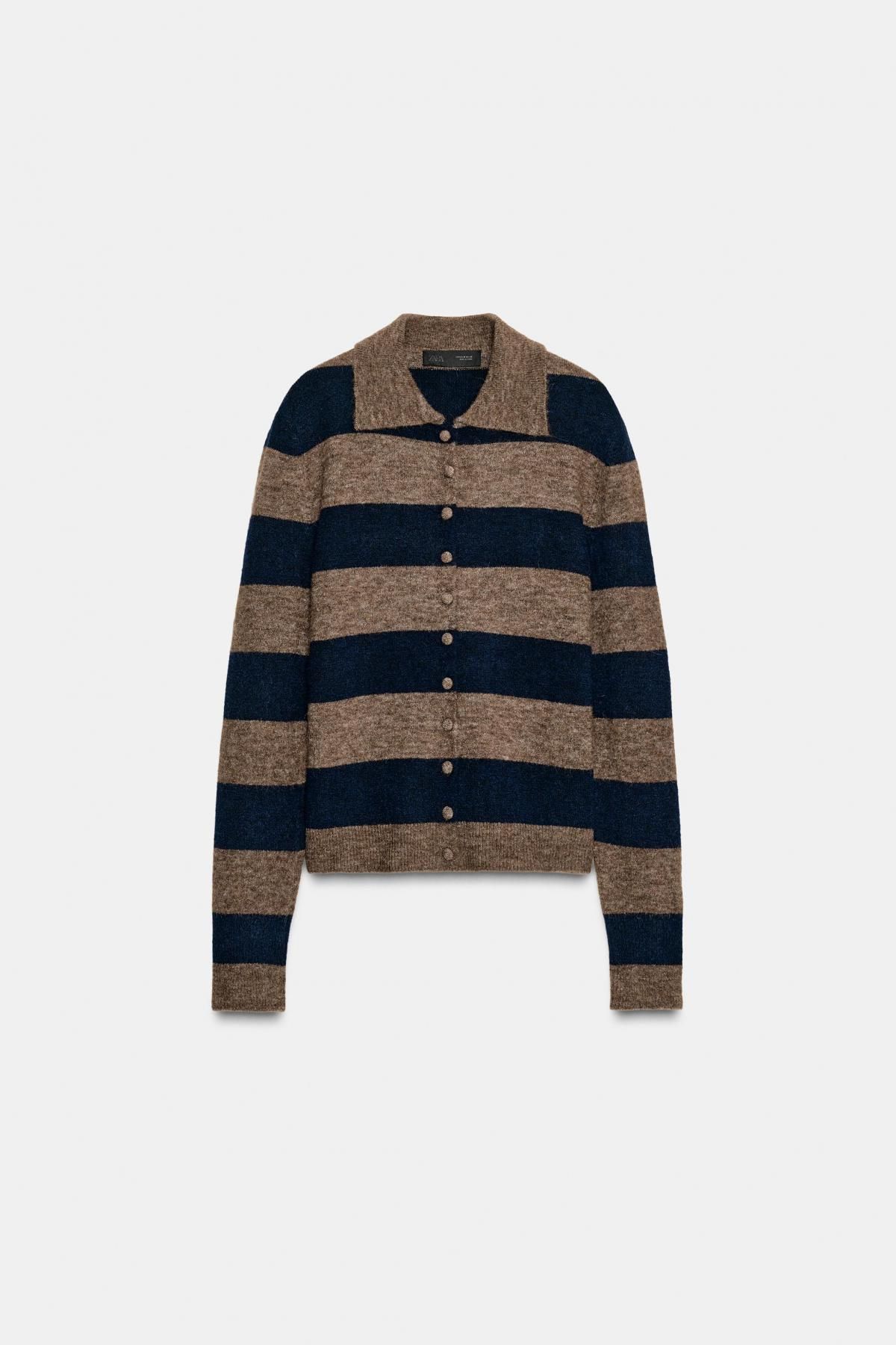 자라 스트라이프 클래식 가디건 3653/113 BROWN-BLUE - 상품 이미지