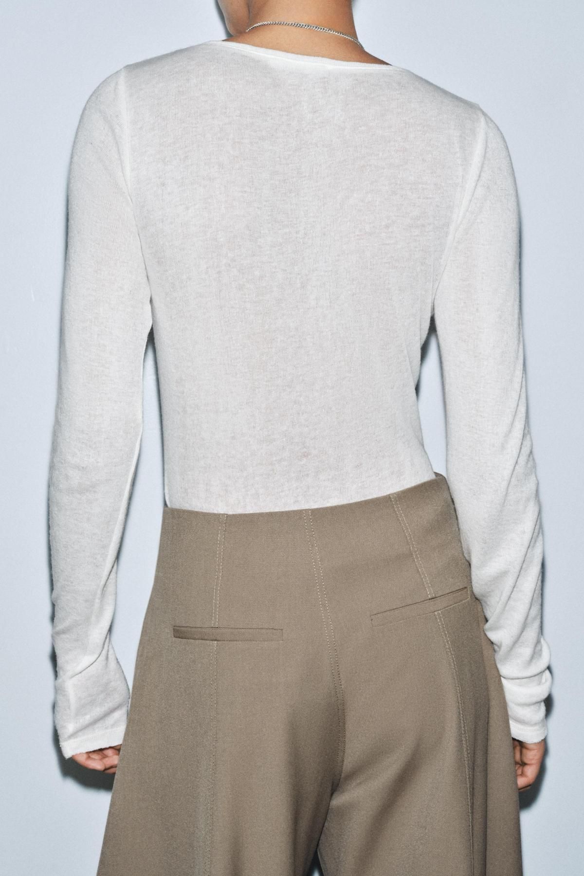 자라 프리미엄 울블렌드 슬림핏 긴팔 티셔츠 5644/983 WHITE - 상세 이미지 4