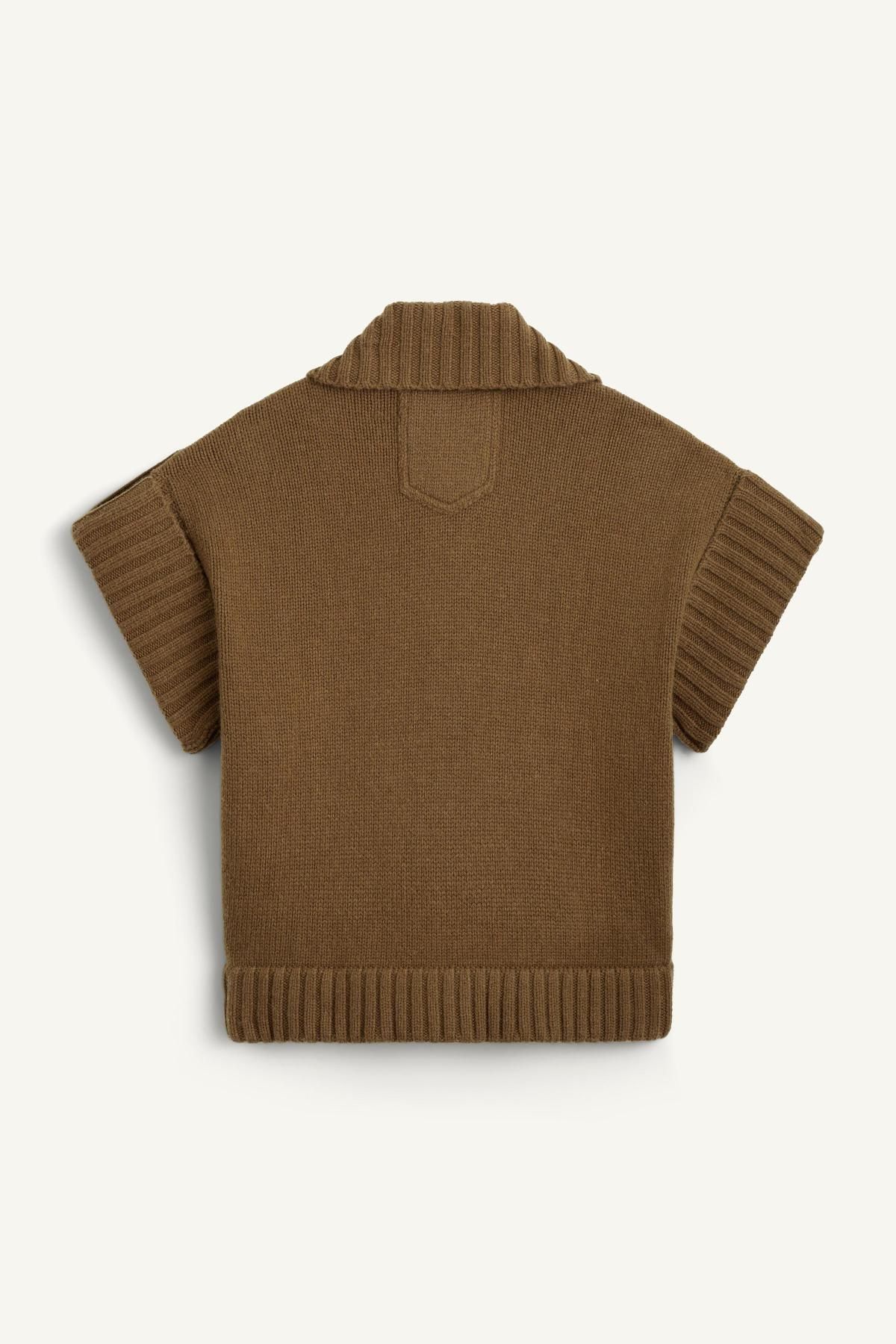 자라 울 니트 베스트 라펠카라 버튼업 포켓 3039/903 KHAKI - 상세 이미지 5