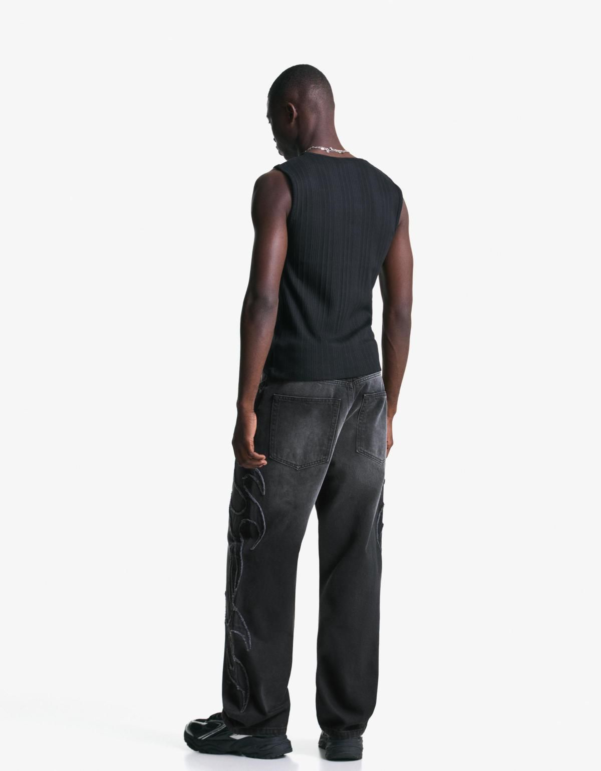 버쉬카 스트리트 배기핏 데님 패치 배기 청바지 5364/352 BLACK - 상세 이미지 4