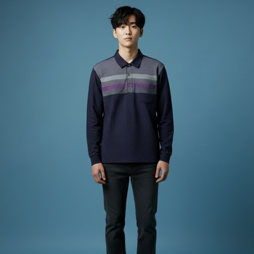 조이마담 MT50026 도트 배색 포켓 카라 속기모 티셔츠 중년남성의류 아빠옷 - 상품 이미지