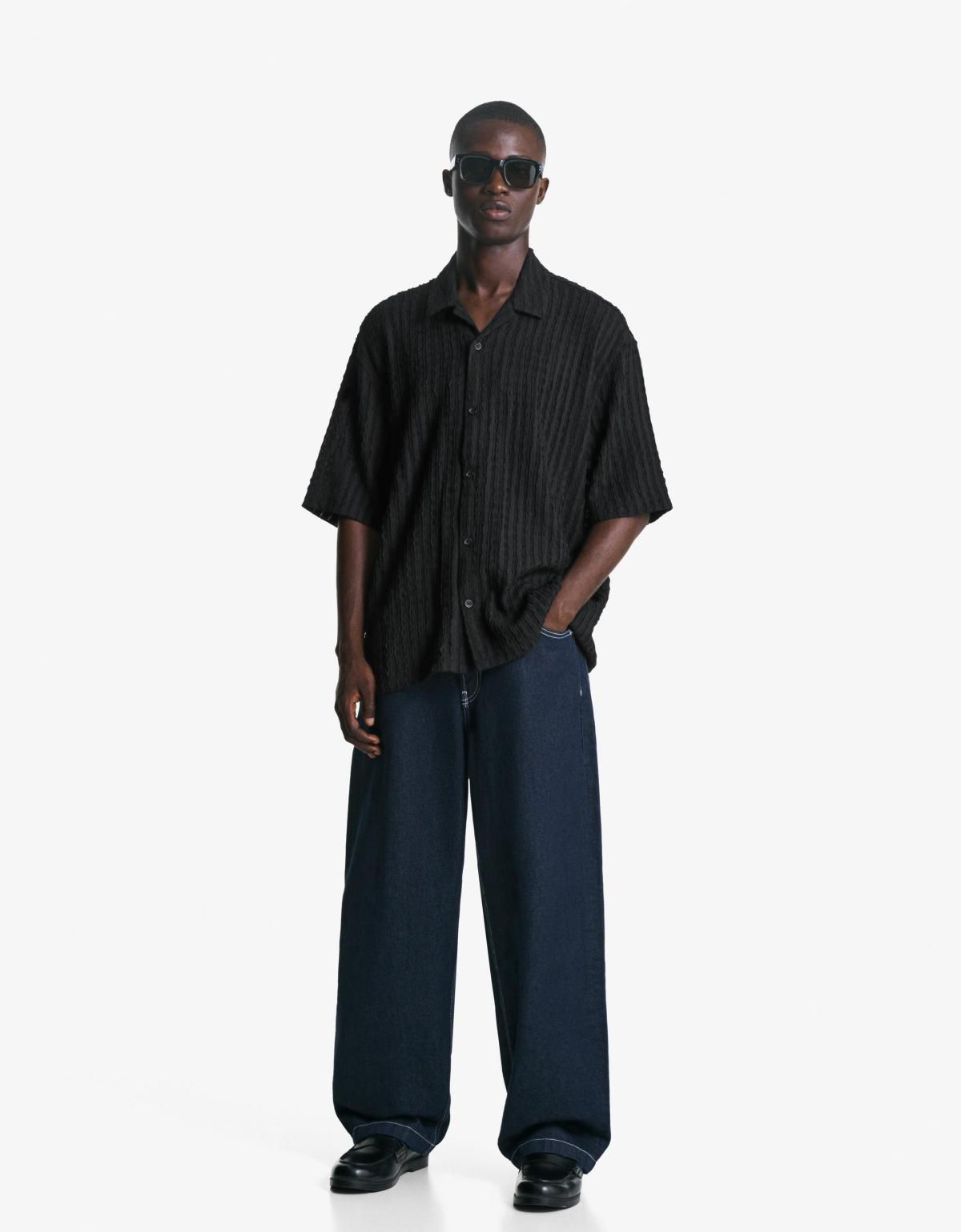 버쉬카 루스핏 스트라이프 반팔셔츠 남성 6369/710 BLACK - 상세 이미지 4