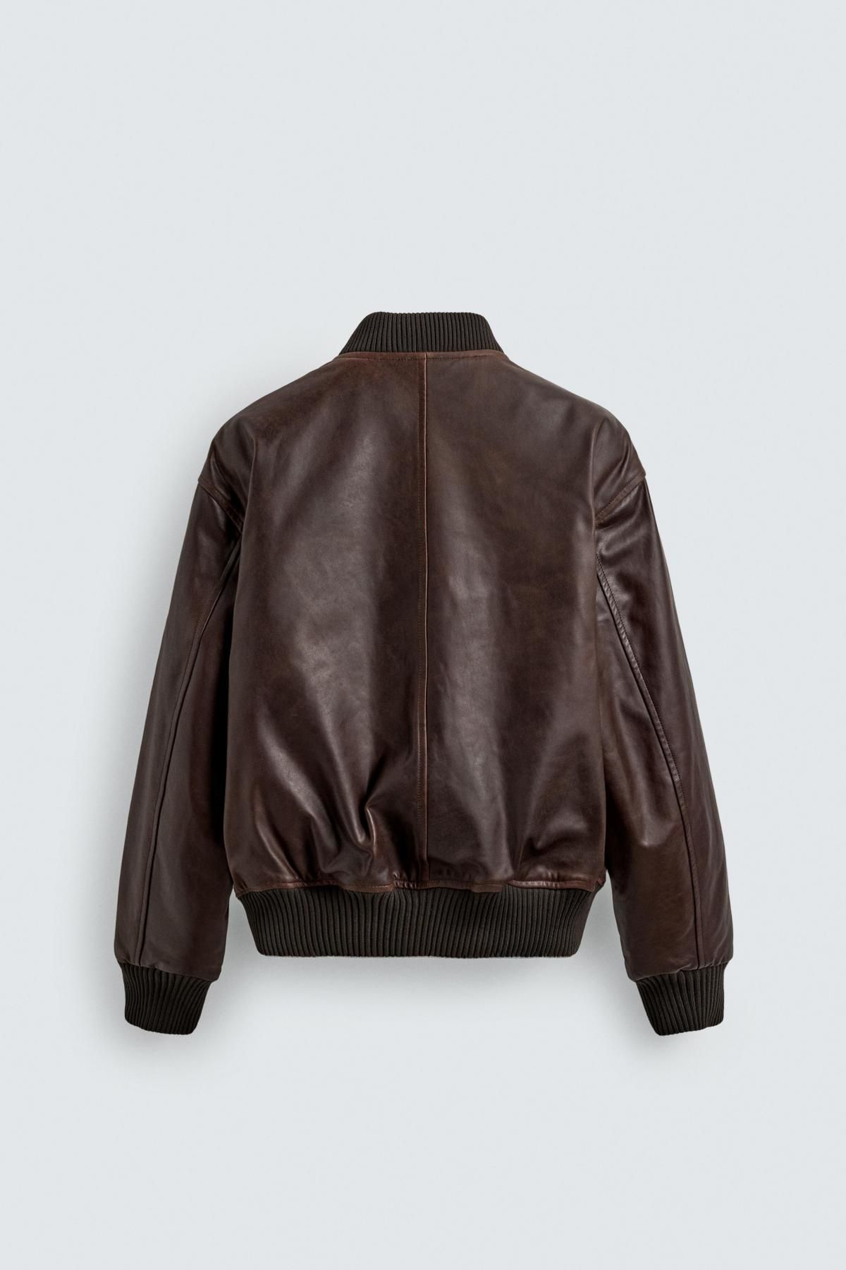자라 빈티지 왁스드 레더 블루종 봄버 재킷 2521/223 DARK BROWN 이미지 8