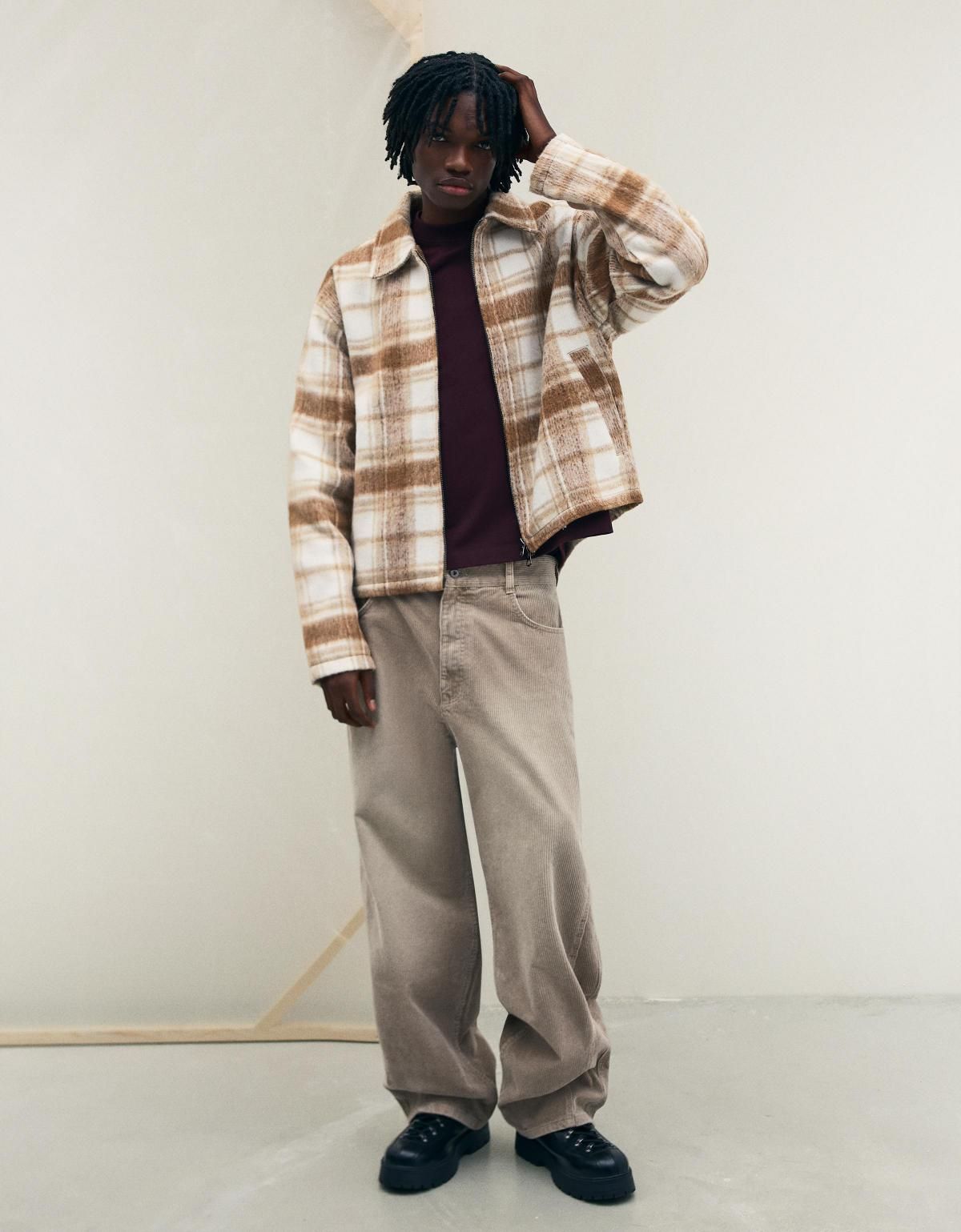 버쉬카 체크 패턴 박시핏 테일러드 재킷 6862/710 BROWN - 상세 이미지 5