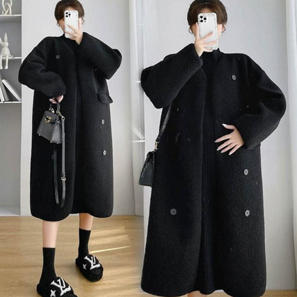 오버핏 여성 양털 롱 코트 캐주얼 여자 양털 코트 - 상품 이미지