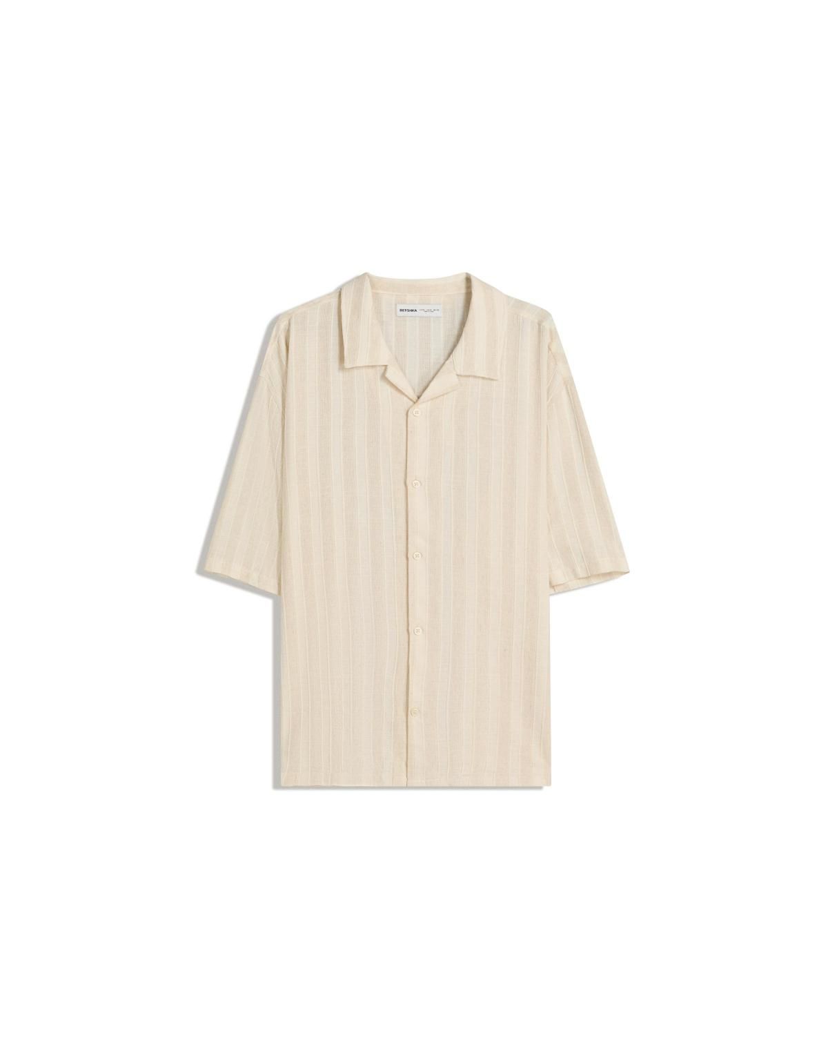 버쉬카 린넨 스트라이프 반팔 셔츠 6383/557 BEIGE - 상세 이미지 2