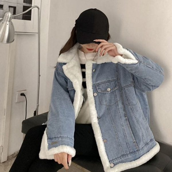 오버핏 양면 데님 자켓 루즈핏 퍼 안감 자켓 - 상품 이미지