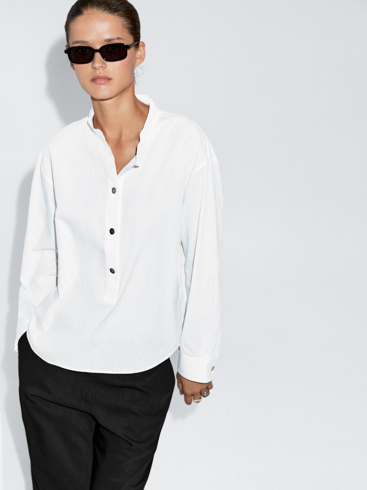 마시모두띠 스탠드칼라 골드버튼 코튼 긴팔 셔츠 5159/959 OFF WHITE - 상세 이미지 3