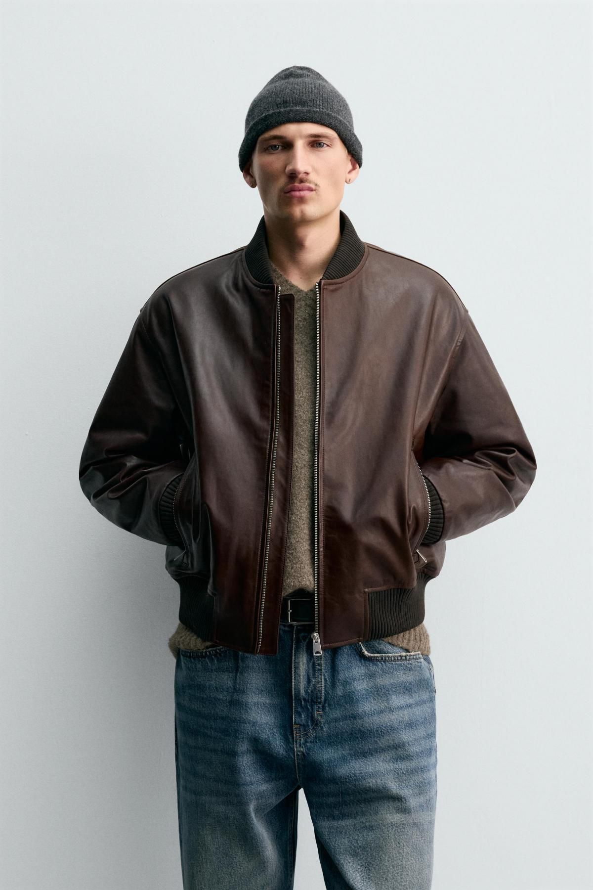 자라 빈티지 왁스드 레더 블루종 봄버 재킷 2521/223 DARK BROWN - 상세 이미지 3