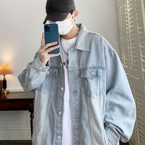 루즈핏 남자 데님 자켓 빅사이즈 남성 데님 자켓 데일리 - 메인 이미지