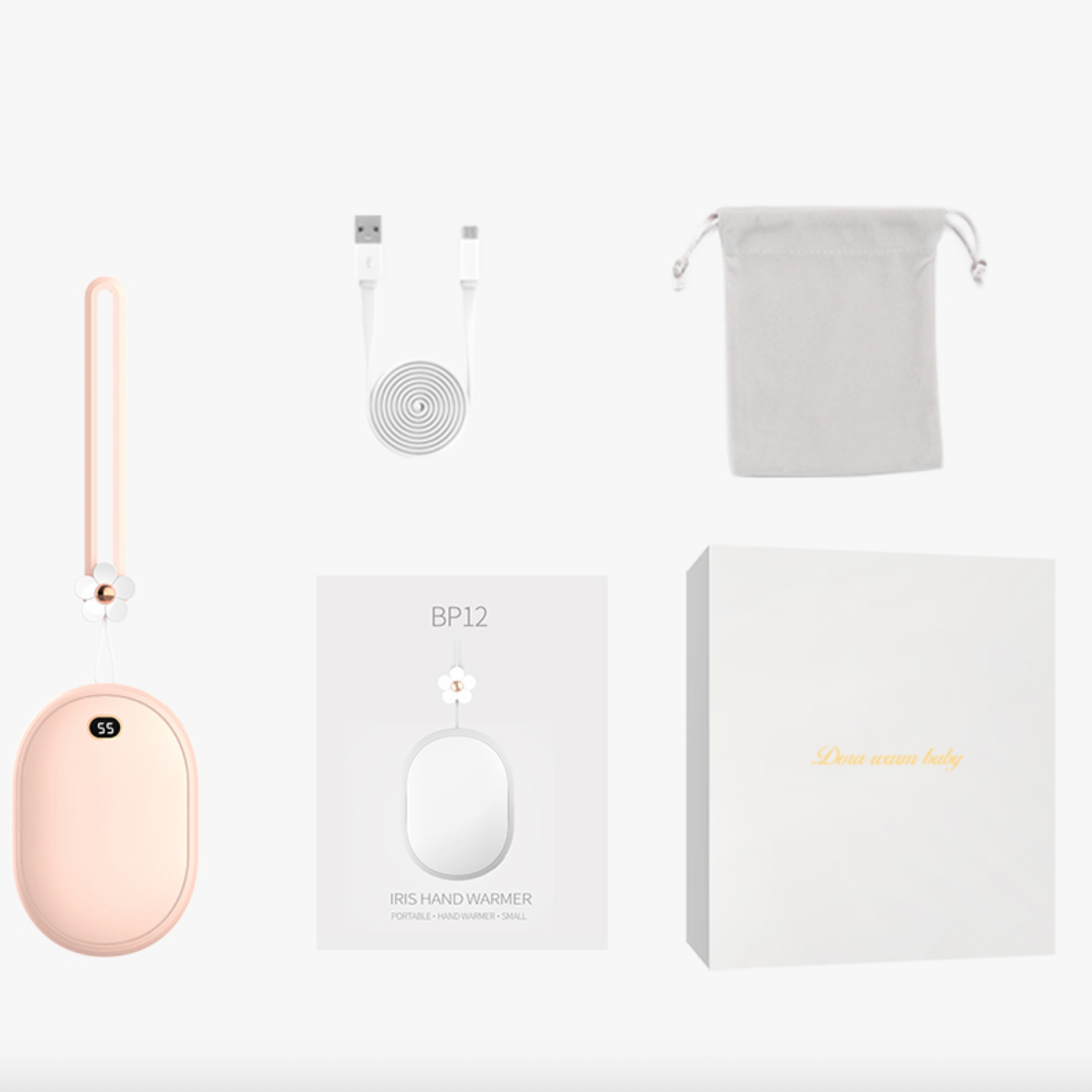 플라워 스트랩 충전식 손난로 핸드워머 핫팩 USB C타입 전자 전기 미니 대용량 양면발열 - 상세 이미지 5