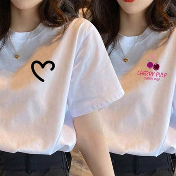 루즈핏 여성 라운드 티셔츠 오버핏 여자 반팔 티셔츠 - 상품 이미지