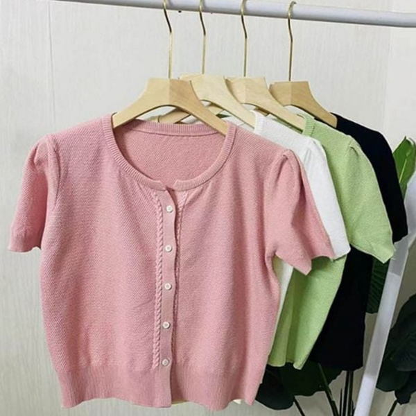 가벼운 반팔 가디건 베이직핏 여성 크롭 가디건 데일리 - 상품 이미지