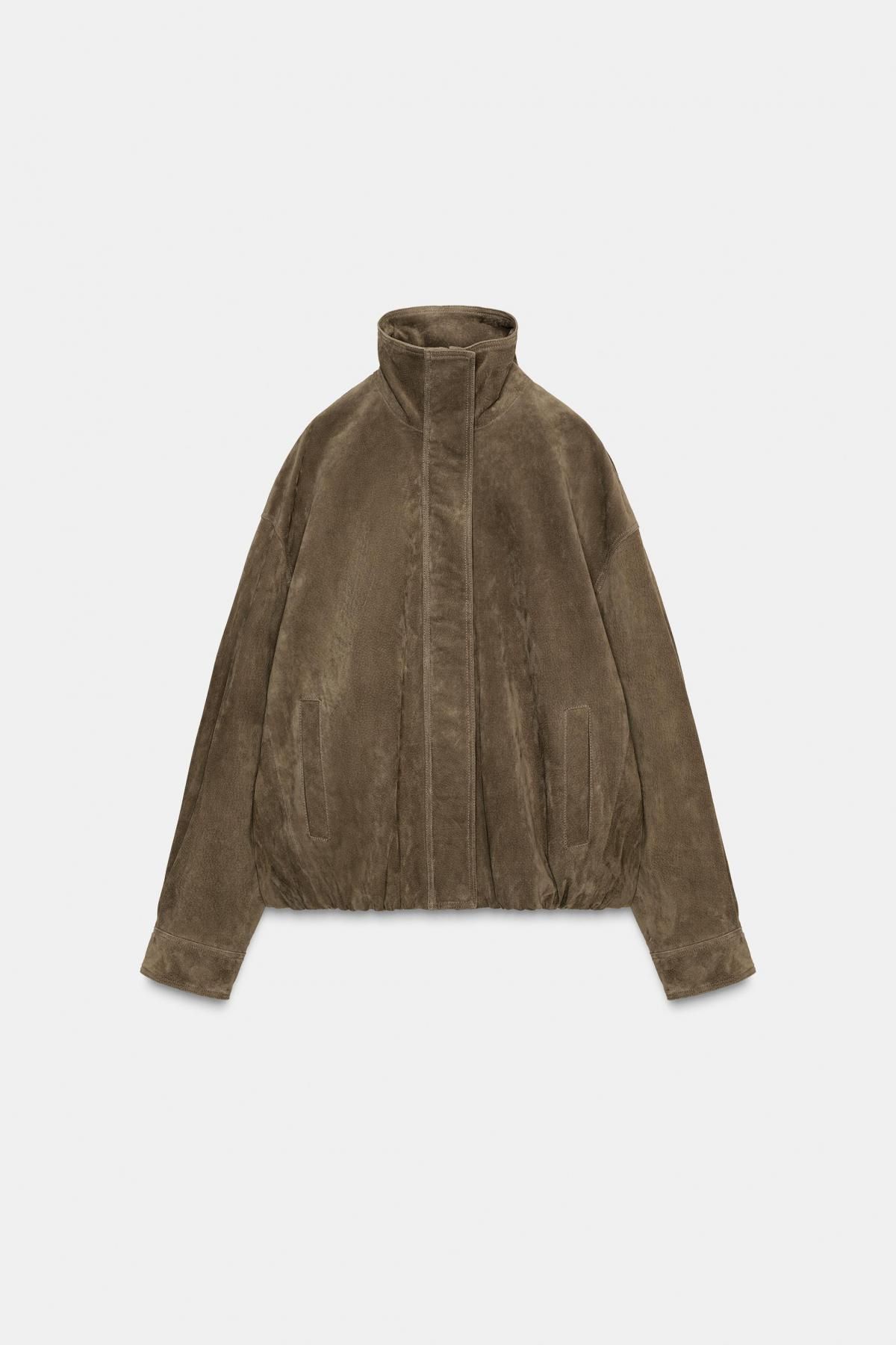 자라 볼륨핏 스웨이드 레더 하이넥 자켓 4341/877 LIGHT KHAKI - 상품 이미지