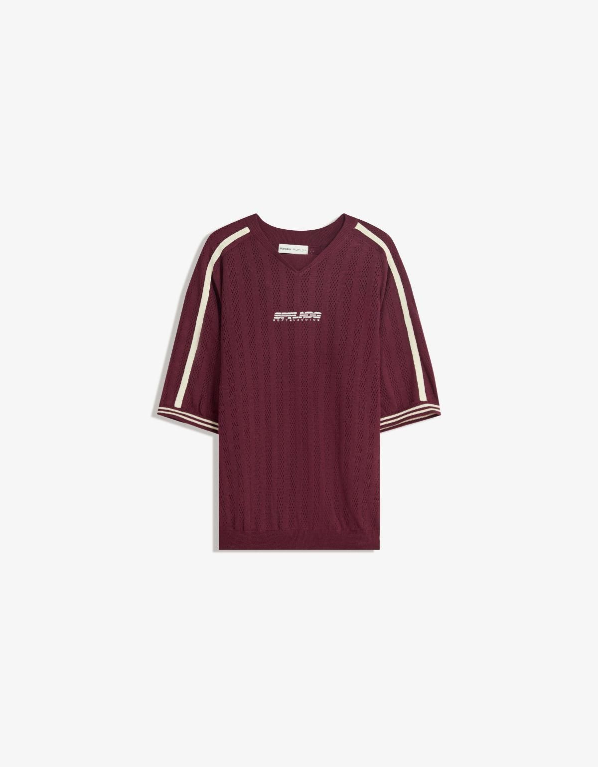 버쉬카 테크니컬 스트라이프 버건디 반팔 스포츠 티셔츠 7975/686 BURGUNDY - 상품 이미지