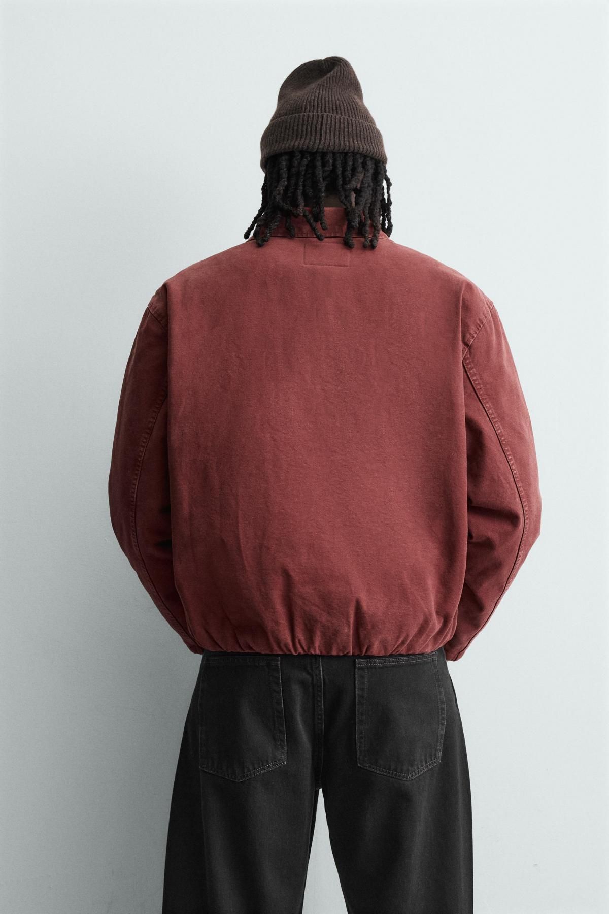 자라 퀼팅 크롭 데님 재킷 6987/346 BURGUNDY - 상세 이미지 4