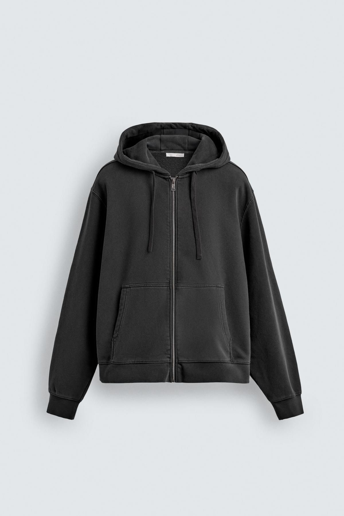 자라 베이직 블랙 집업 후드 스웨트셔츠 4092/360 FADED BLACK - 메인 이미지