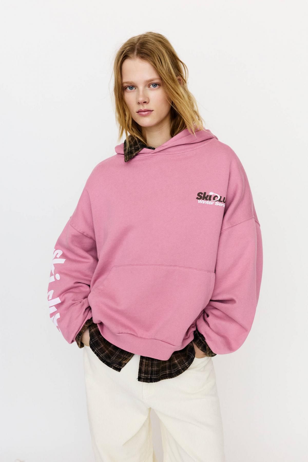 풀앤베어 그래픽 핑크 오버핏 후드티 7560/372 PINK - 상세 이미지 3