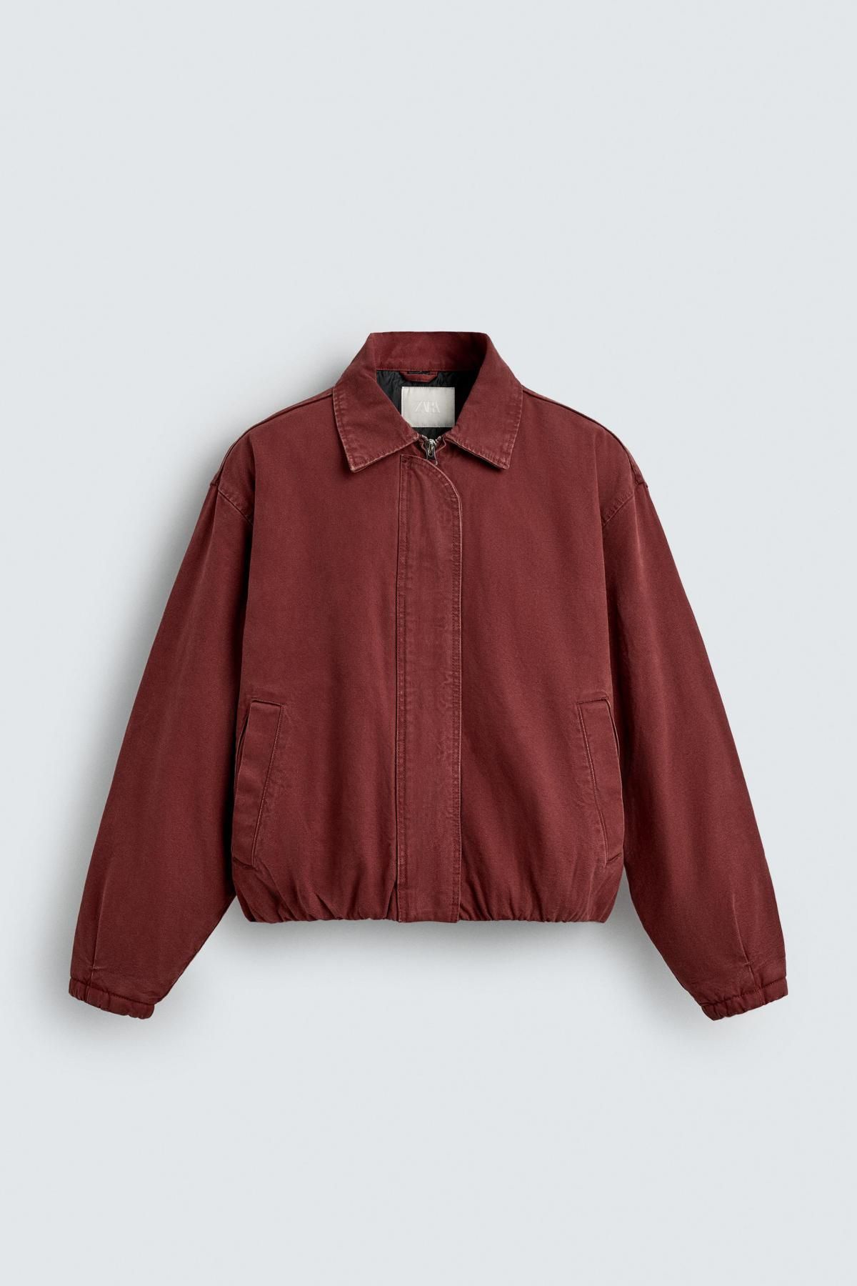 자라 퀼팅 크롭 데님 재킷 6987/346 BURGUNDY - 상품 이미지