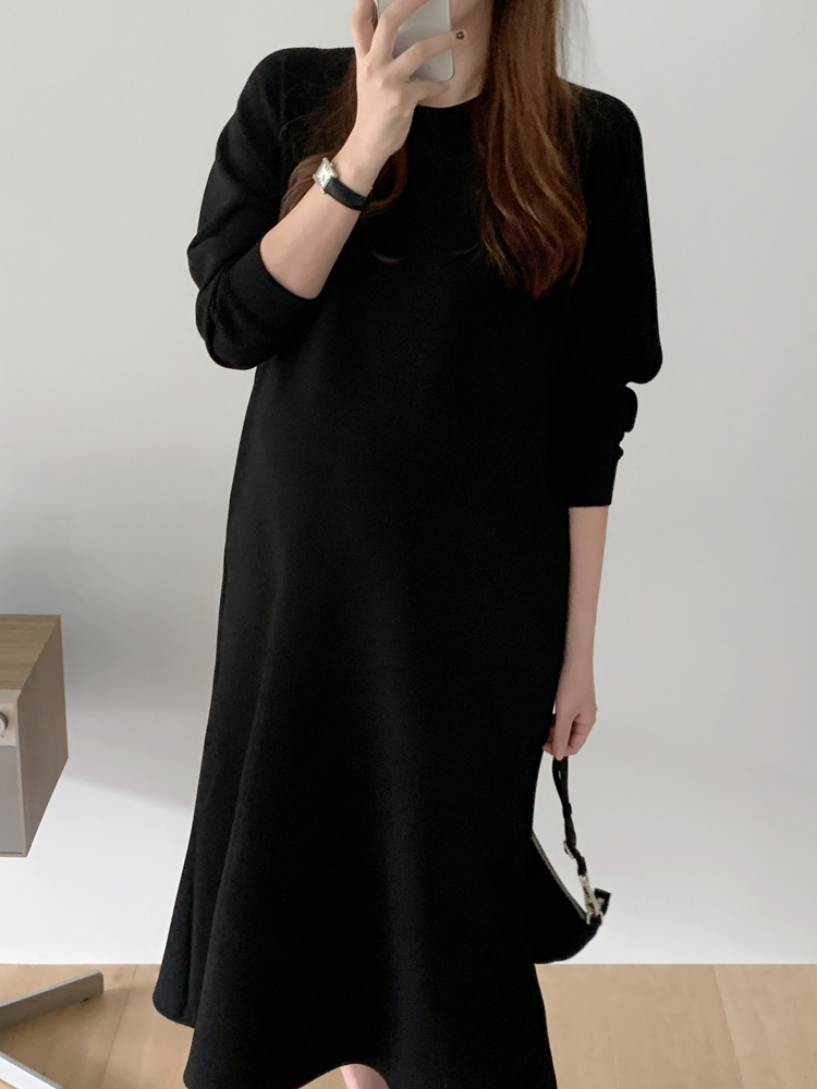 캐주얼 포켓 나그랑 스판 루즈핏 긴팔 롱 원피스 가을 겨울 원피스 여성 H라인 데일리룩