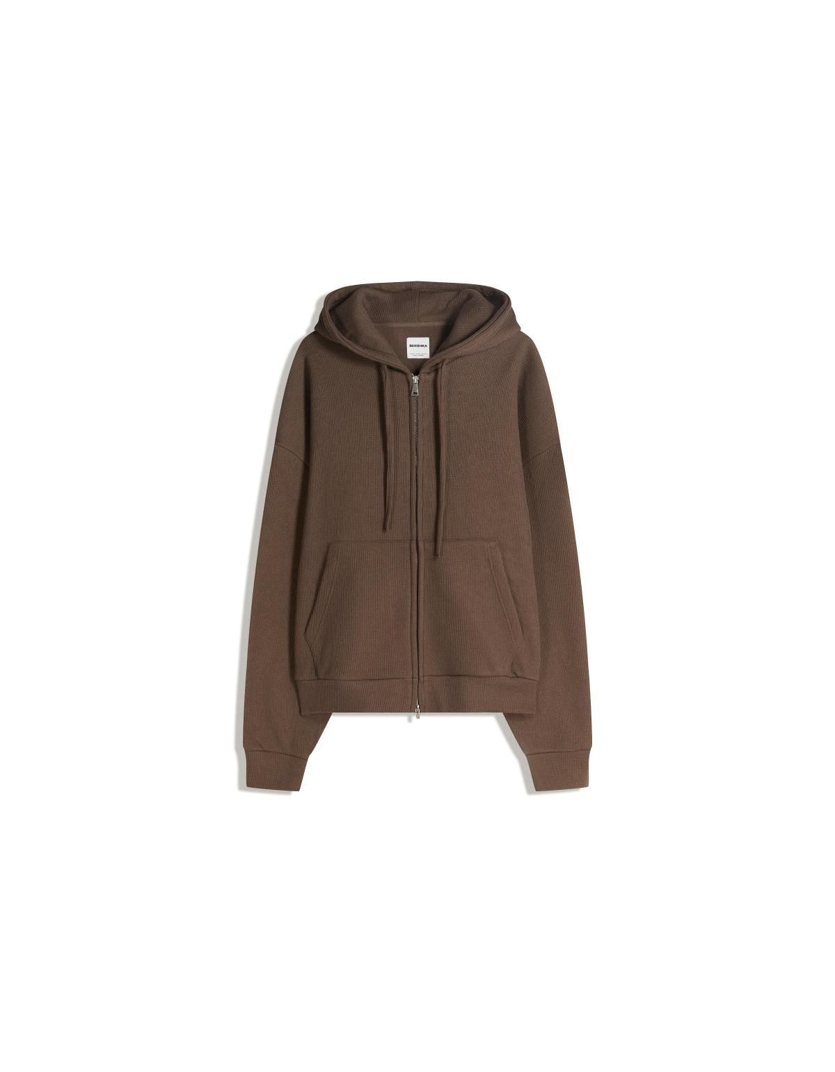 버쉬카 베이직 와플 니트 후드 집업 7049/741 BROWN - 상품 이미지