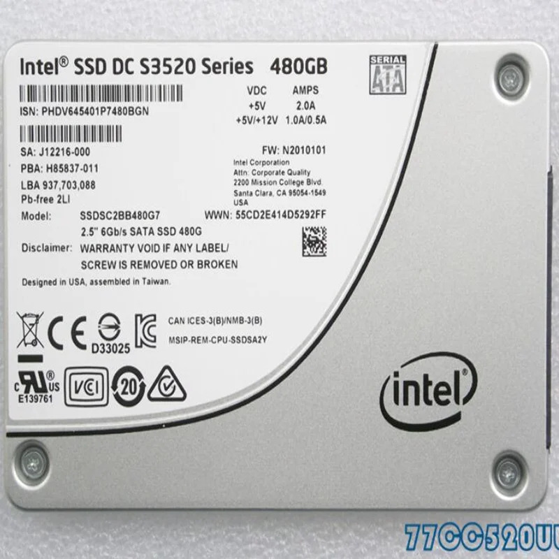 SSD DC S3520 오리지널 솔리드 스테이트 드라이브 SSDSC2BB480G701 SSDSC2BB480G7 480GB 2.5 인치 SATA 신